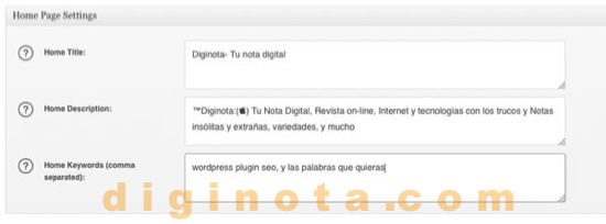 HomePage establecer All In One SEO Pack de