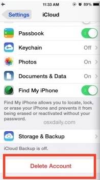 delete iCloud account on iPhone and iPad