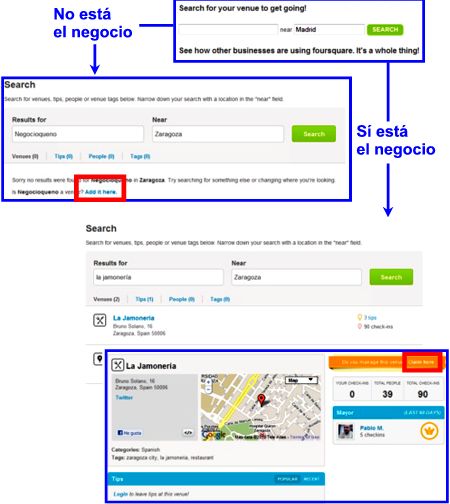 Proceso para reclamar un negocio en Foursquare
