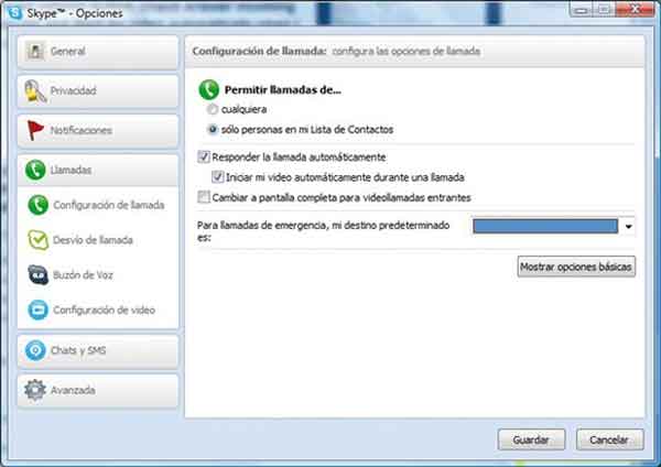 Skype control llamadas