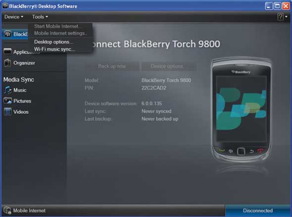 Tethering smartphone blackberry