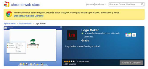 Extension de Google Chrome para Crear logos personalizado: Logo Maker 69