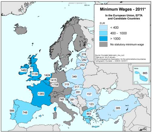 Salarios mínimos en Europa comparativa 2