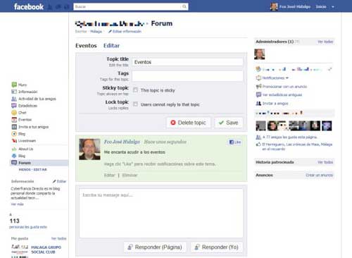 Sencillo sistema de foros para las páginas de Facebook con: Forum for pages 28