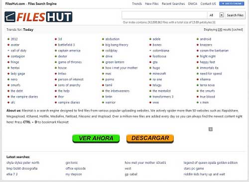 FilesHut un buscador de archivos en Rapidshare y Megaupload y otros 7