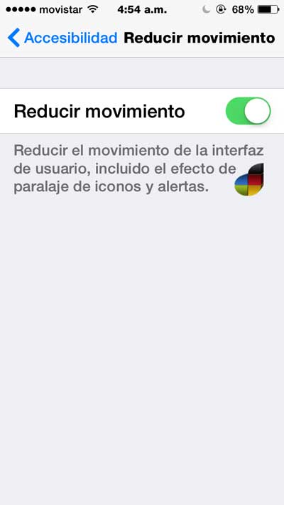 Desactivar la opción de Reducir Movimiento.