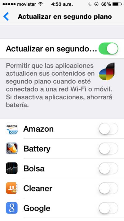 Desactivar actualizaciones en segundo plano.