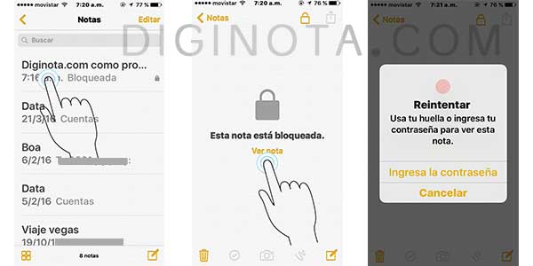 abrir notas bloquea con clave o contraseña iPhone o iPad