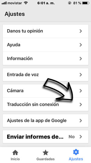 Ajustes-> Traducción Sin Conexión 