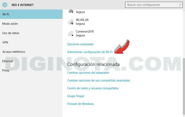 eliminar redes conocidas wifi en win 10