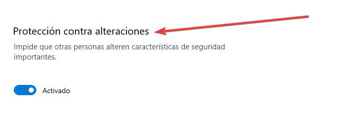 Protección contra alternaciones Windows Defender