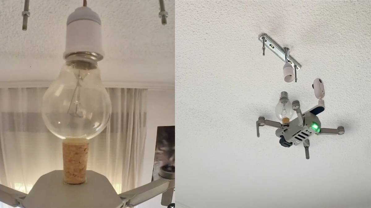 Mira cómo un dron acopla una bombilla como si fuera una escena de interestelar. 3