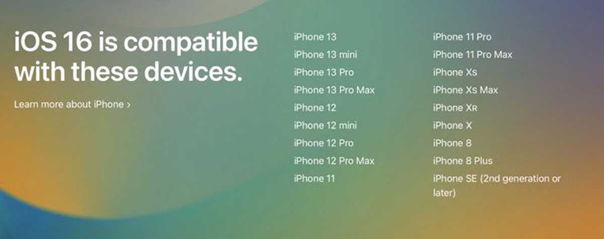 Lista de dispositivos compatibles para  iOS 16